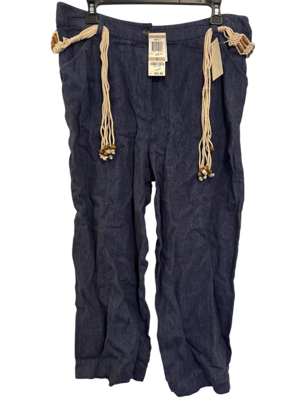 Charter Club Katherine Fit Womens Cropped Linen Pants Indigo Size 12 NWT - Picture 1 of 8
